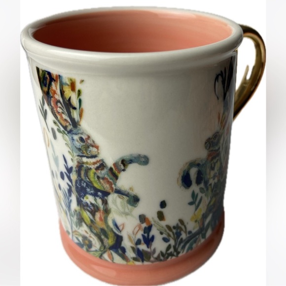 Gold handled Dancing Hares Artist Signed Coffee Mug - Picture 5 of 16